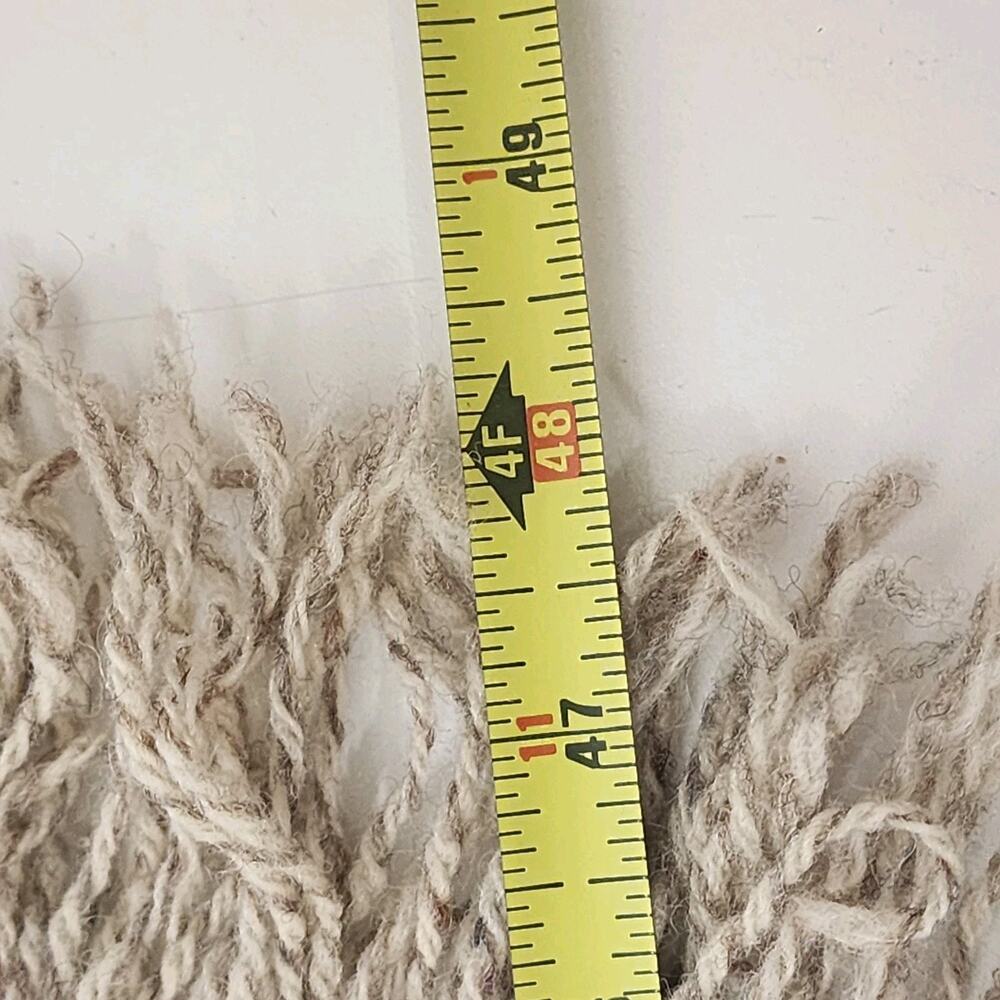 Beige Wool Scarf Hand Woven Rectangular with Frin… - image 6